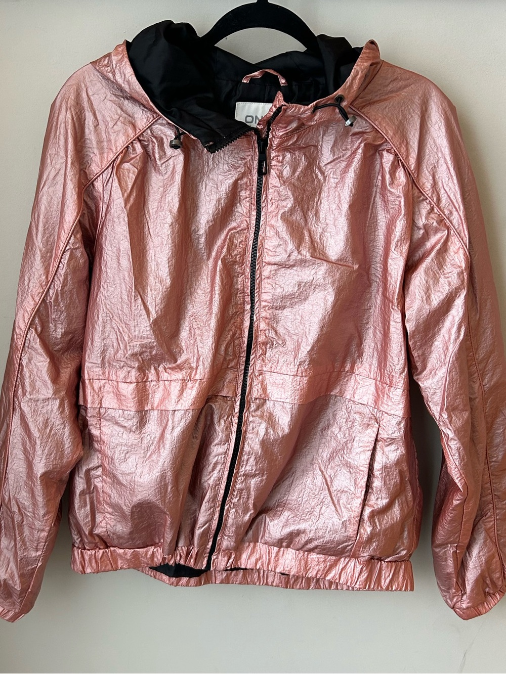 ONLY Pink Metallic Windbreaker Jacket Hooded Y2K Athleisure Gorpcore Streetwear
